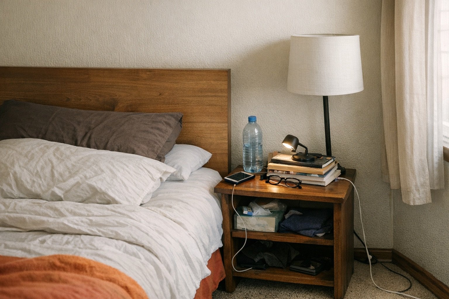 Errores comunes que conviene evitar antes de comprar o decorar - ejemplo visual para cómo elegir velador para dormitorio