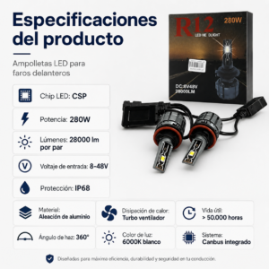 Ampolletas LED R12 H11 para auto
