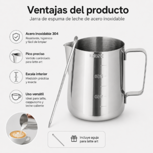Taza medidora de acero inoxidable 350 ml con escala y cuchara